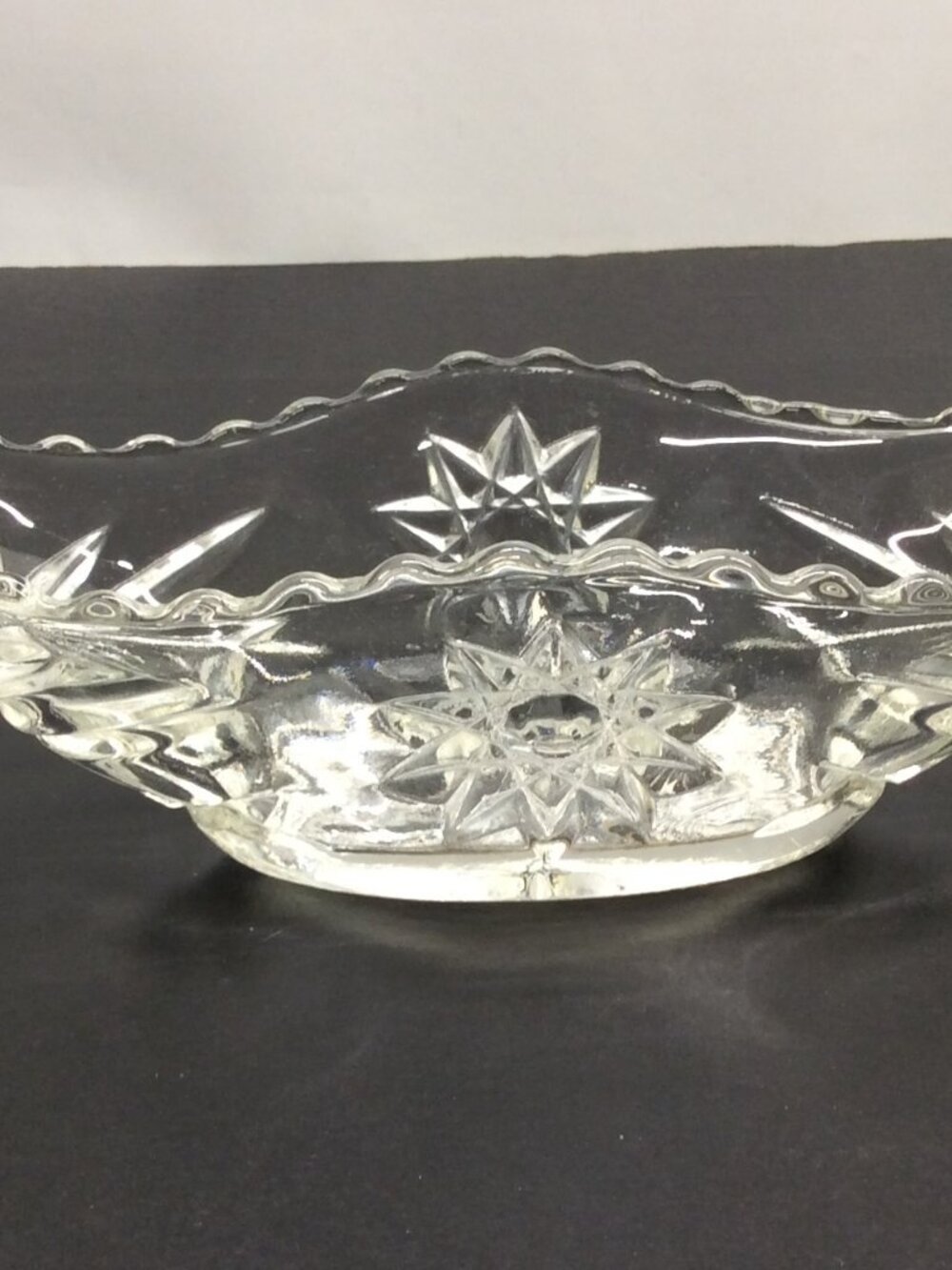 VINTAGE Anchor Hocking Star of David Gondola Boat Relish Dish 9 1/4” Clear Glass